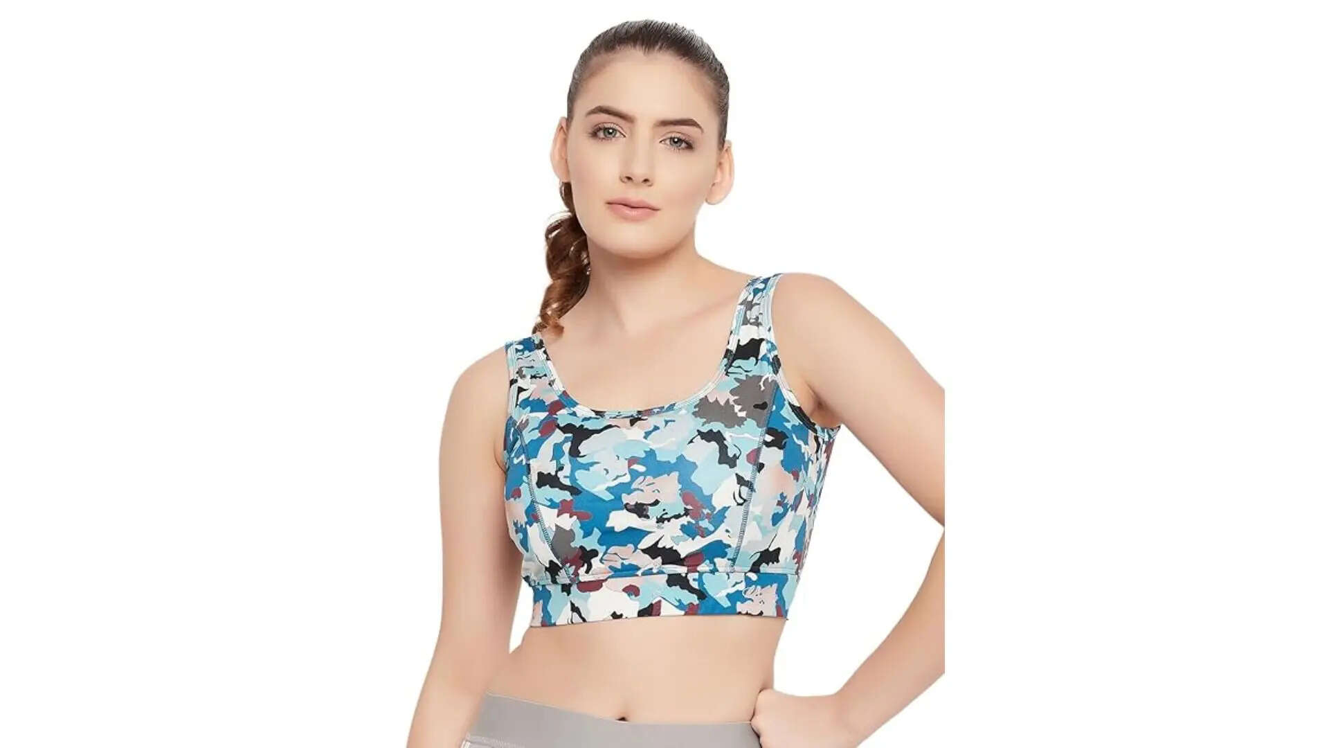 Clovia Womens Medium Impact Padded Non-Wired Camouflage Print Sports Bra