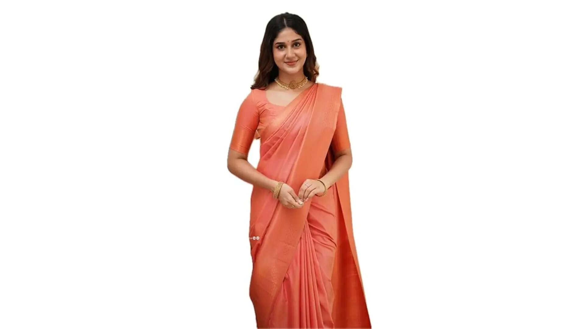 Beautiful Orange Colored Silk Designer Saree