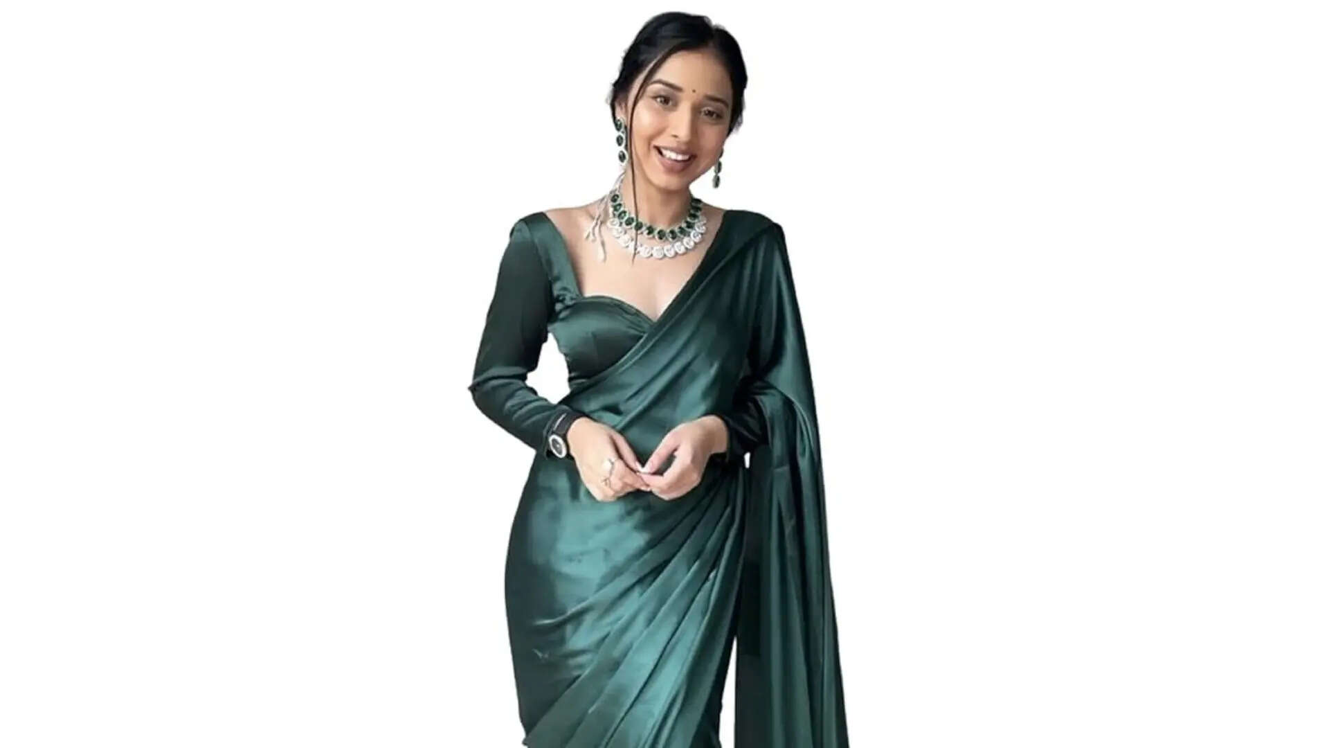 SHOPAZ Womens Ready to Wear Plain Castleton Green Satin Silk