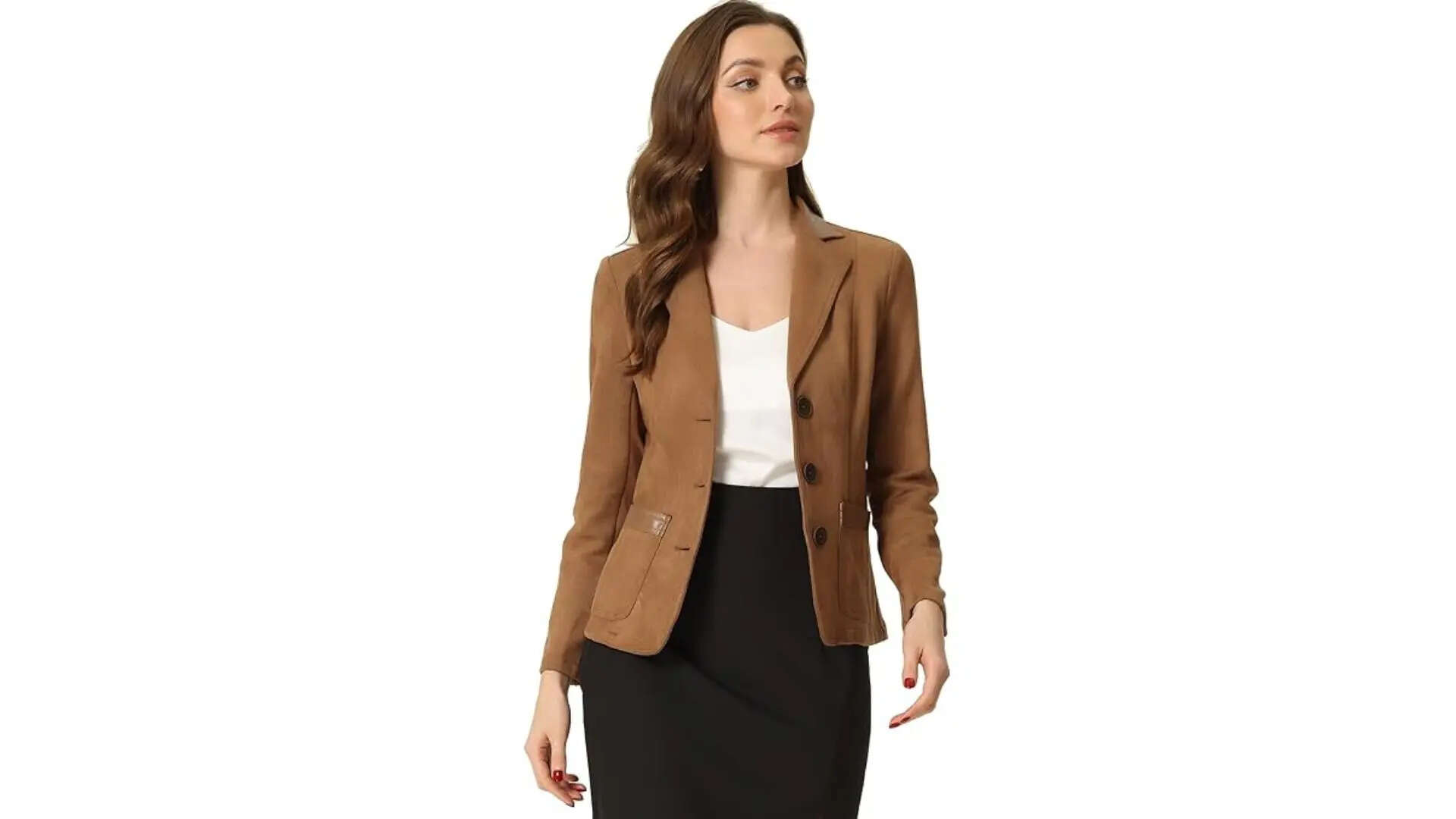 Allegra K Faux Suede Blazer for Womens Lapel Collar Button Blazer 