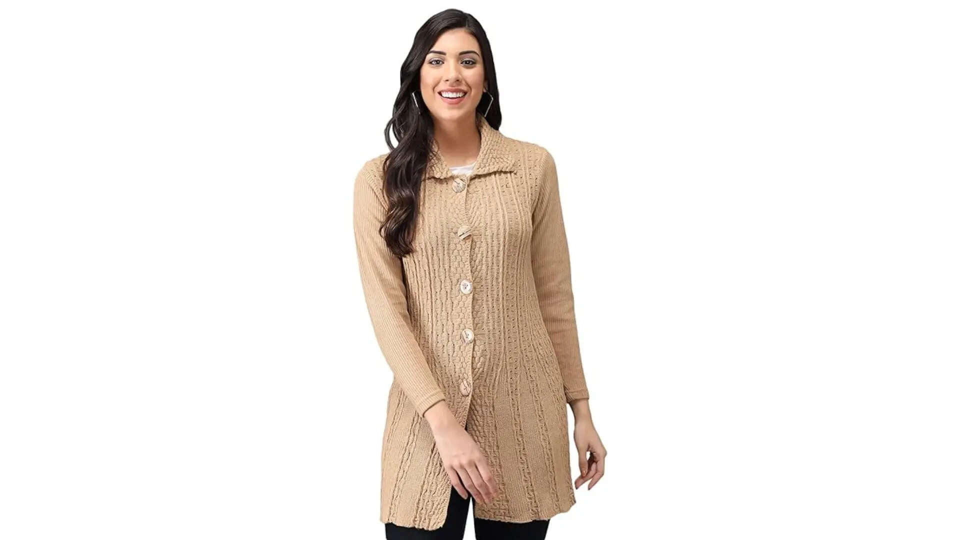 eKools Women Wool Blend Banded Collar Cardigan