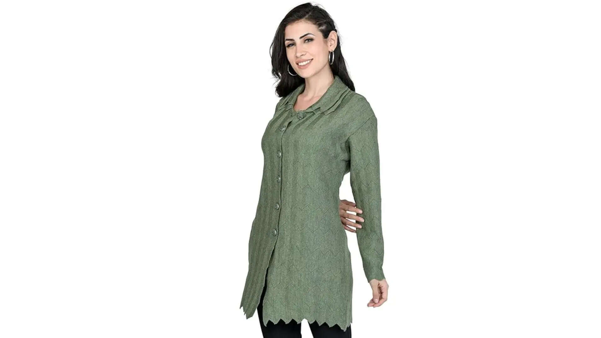 Lady Willington Women Woolen Double Collar Self Design Cardigan