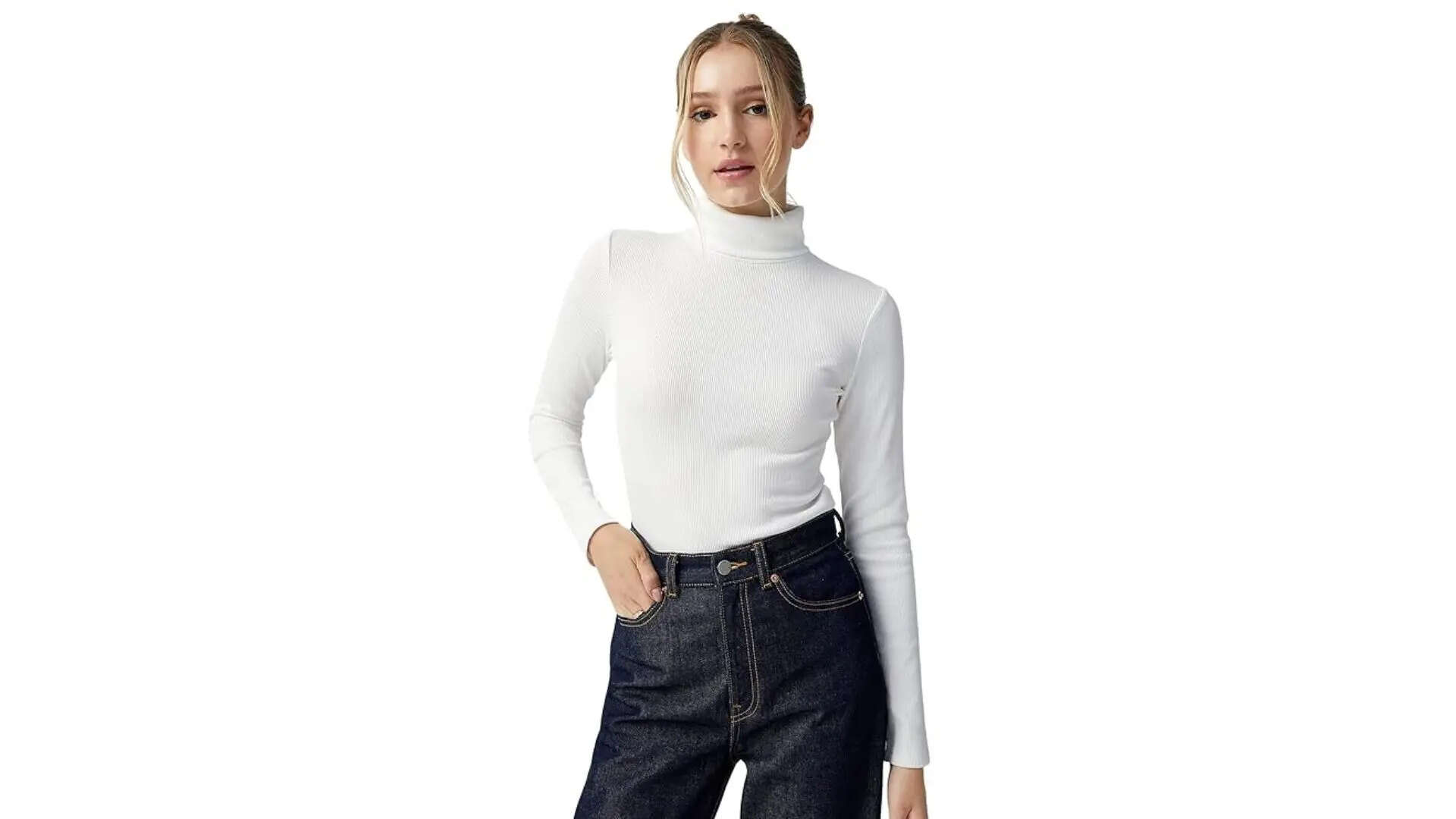 SIGHTBOMB High Turtle Neck Fullsleeve Ribbed Slim Fit Top for Women