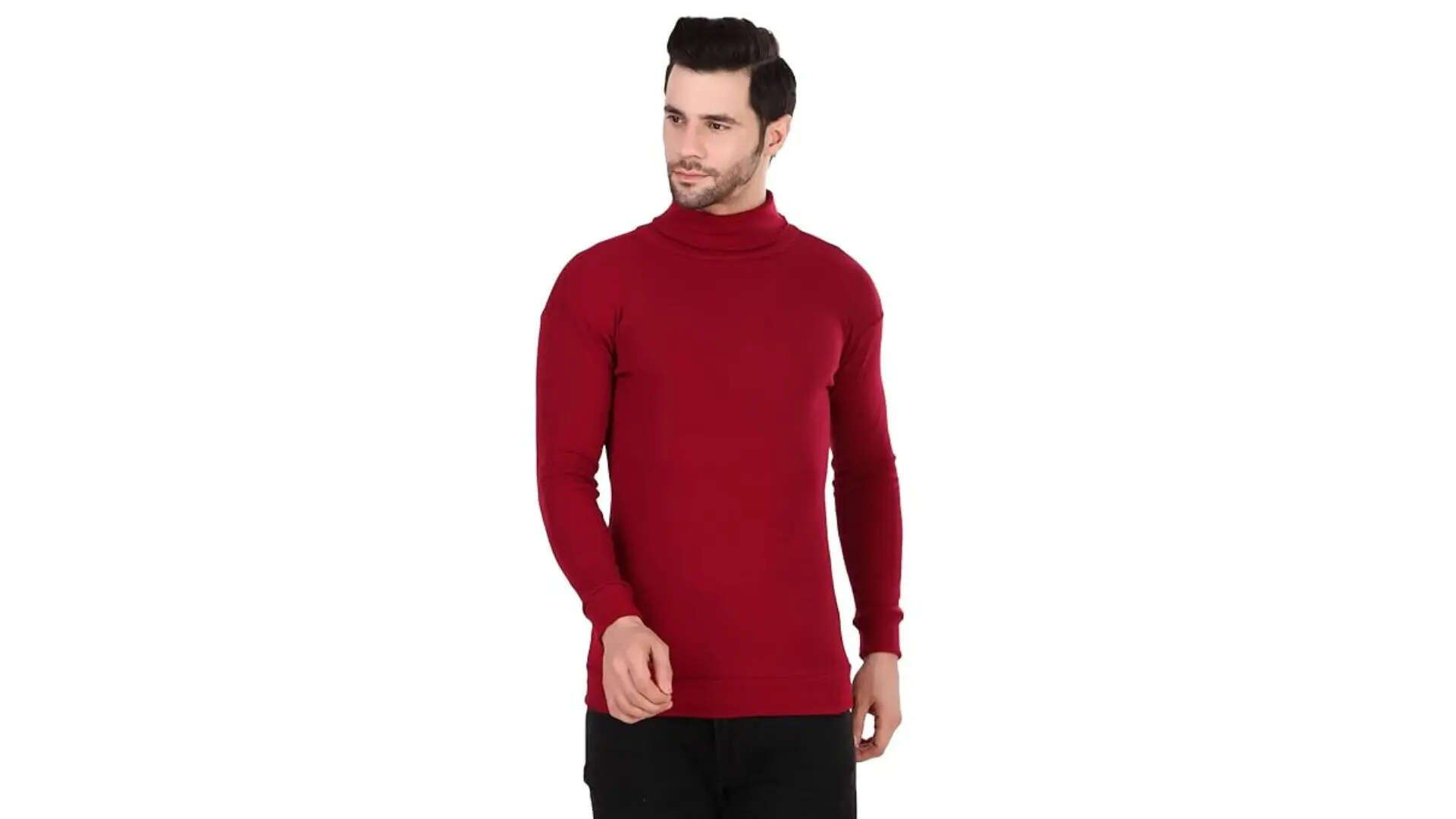 Irana Winter Wear High Neck Cotton Plain Full Sleeve Turtle Neck T Shirt for Men