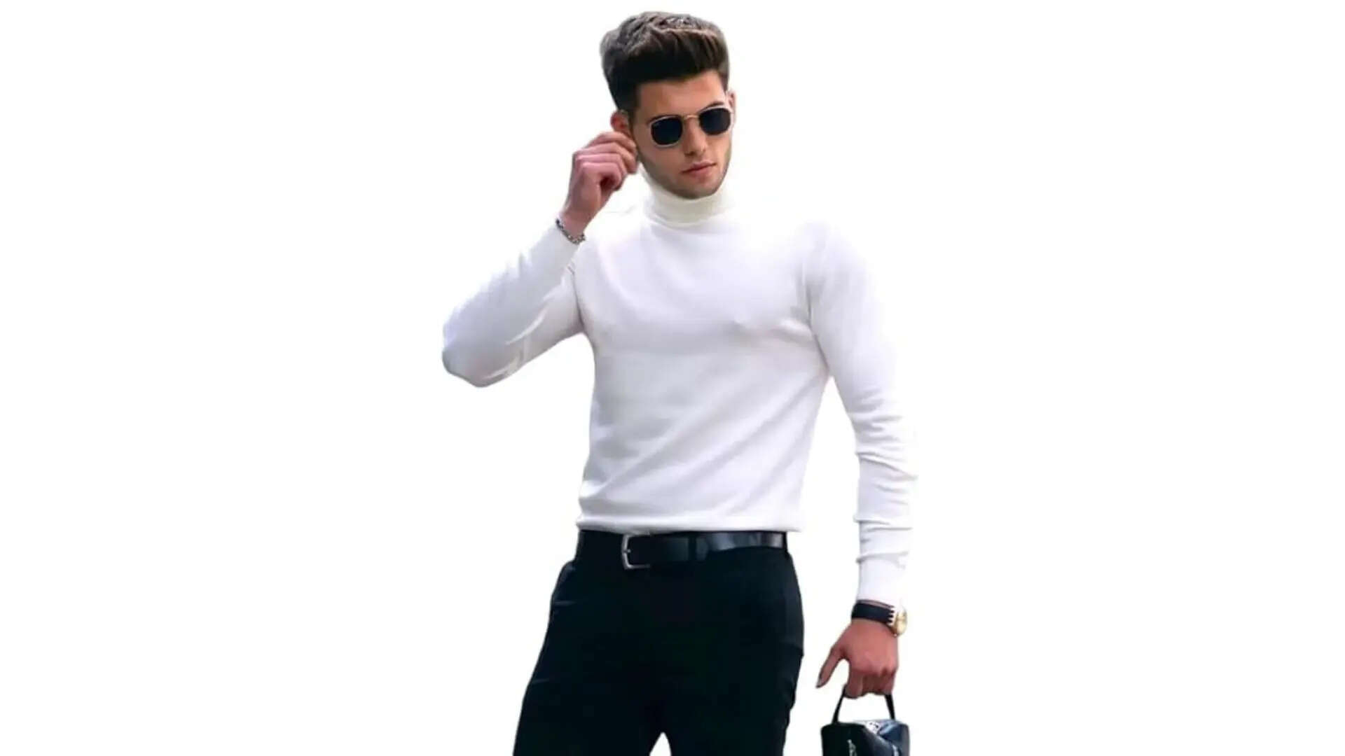 Mens Pure Cotton High Neck Turtle Neck Regular Fit Full Sleeves T-Shirt for Mens