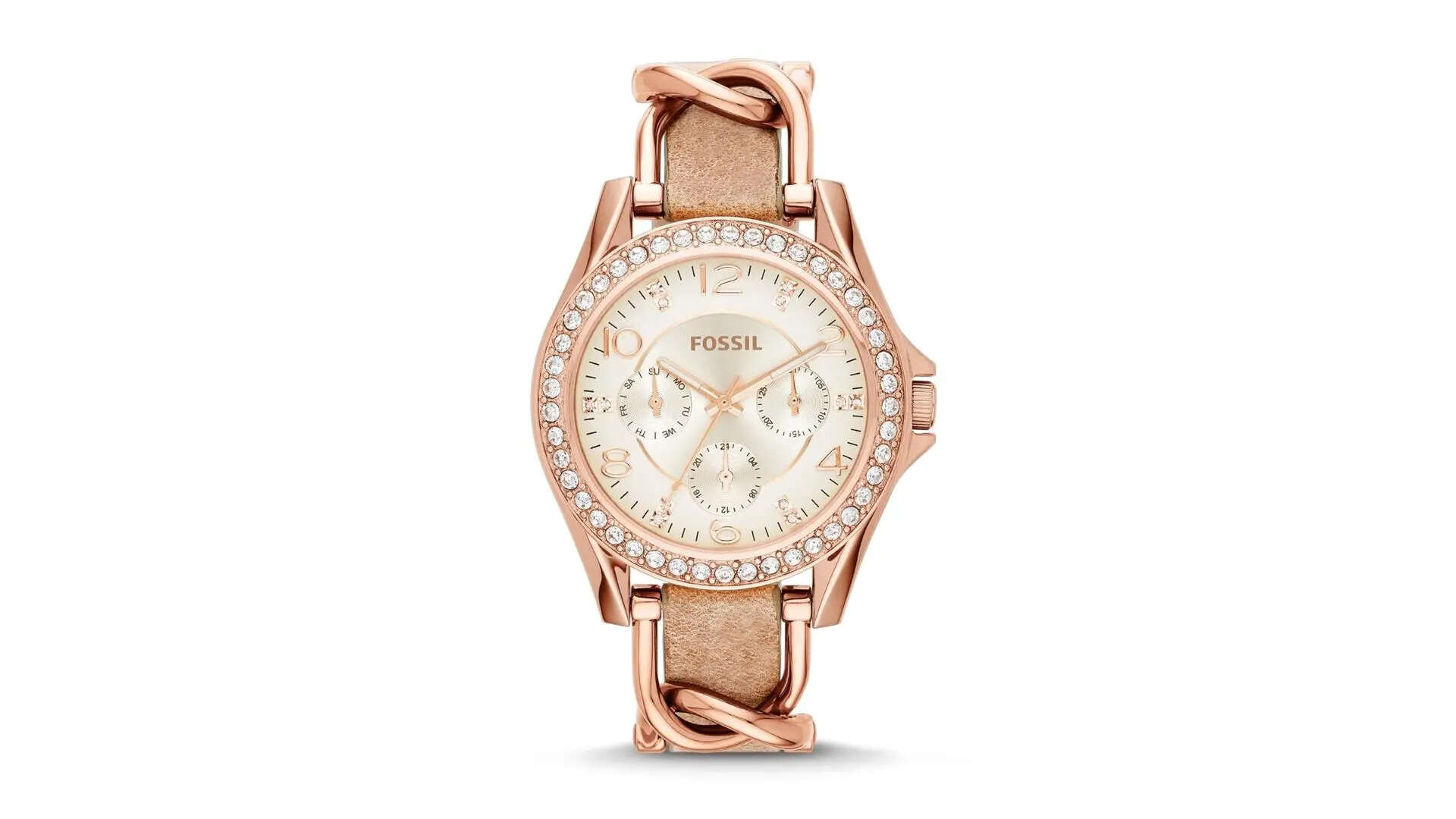 Fossil Women Leather Riley Analog White  Beige Dial Watch