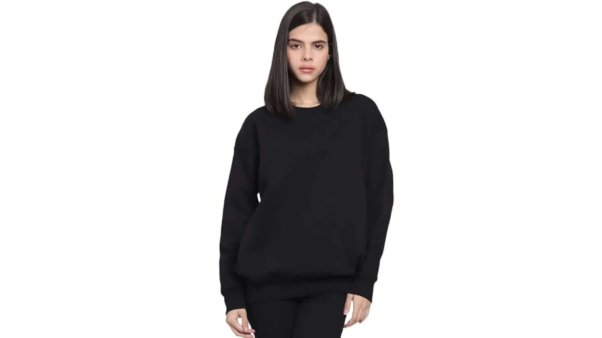 Bewakoof Heavy Duty 10 Womens Solid Oversized Fit Full Sleeve Round Neck Fleece Sweatshirt