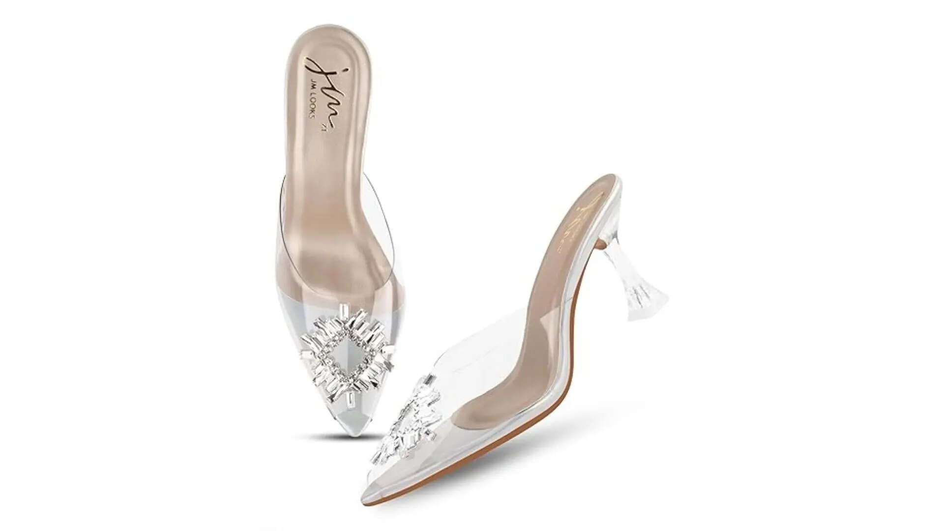 JM LOOKS Fashionable Transparent Rhinestone Crystal Heel Sandals Women