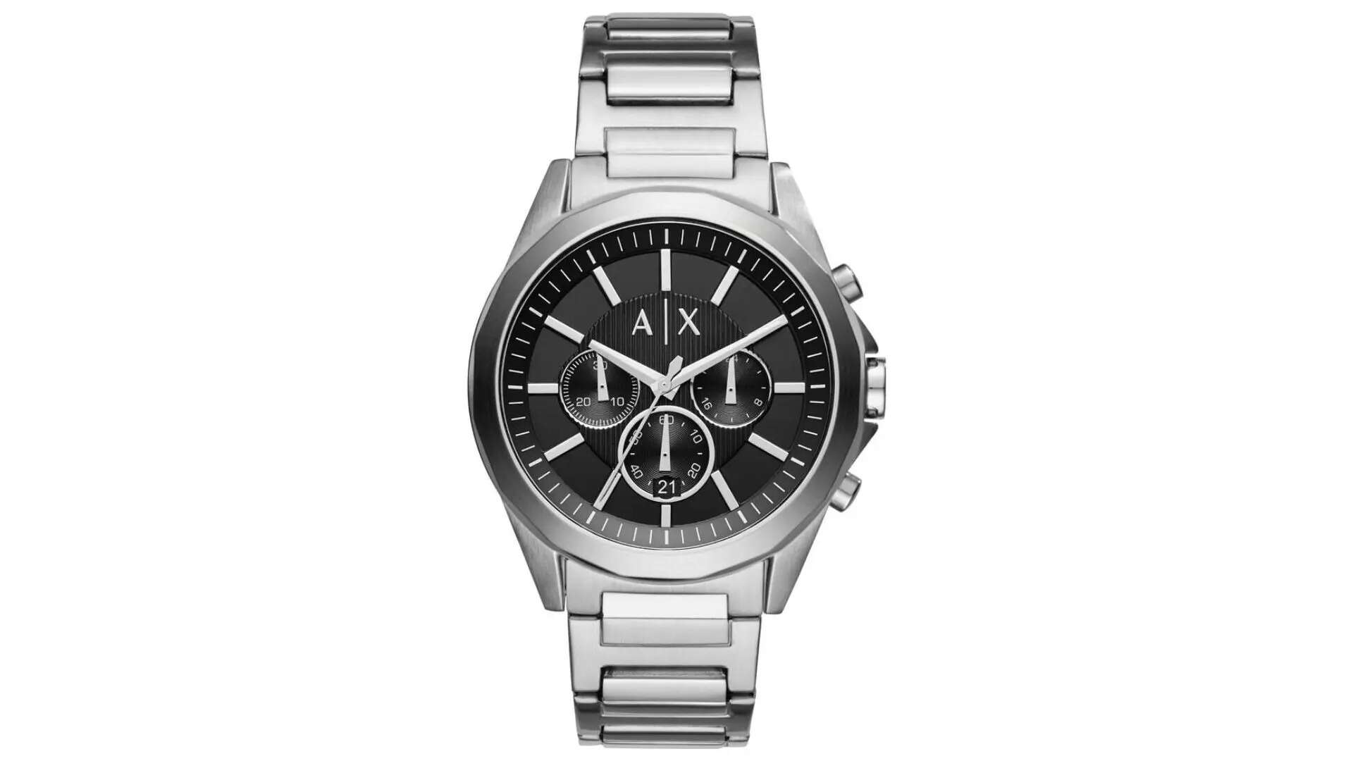 Armani Exchange Analog Black Dial Silver Band Mens Stainless Steel Watch