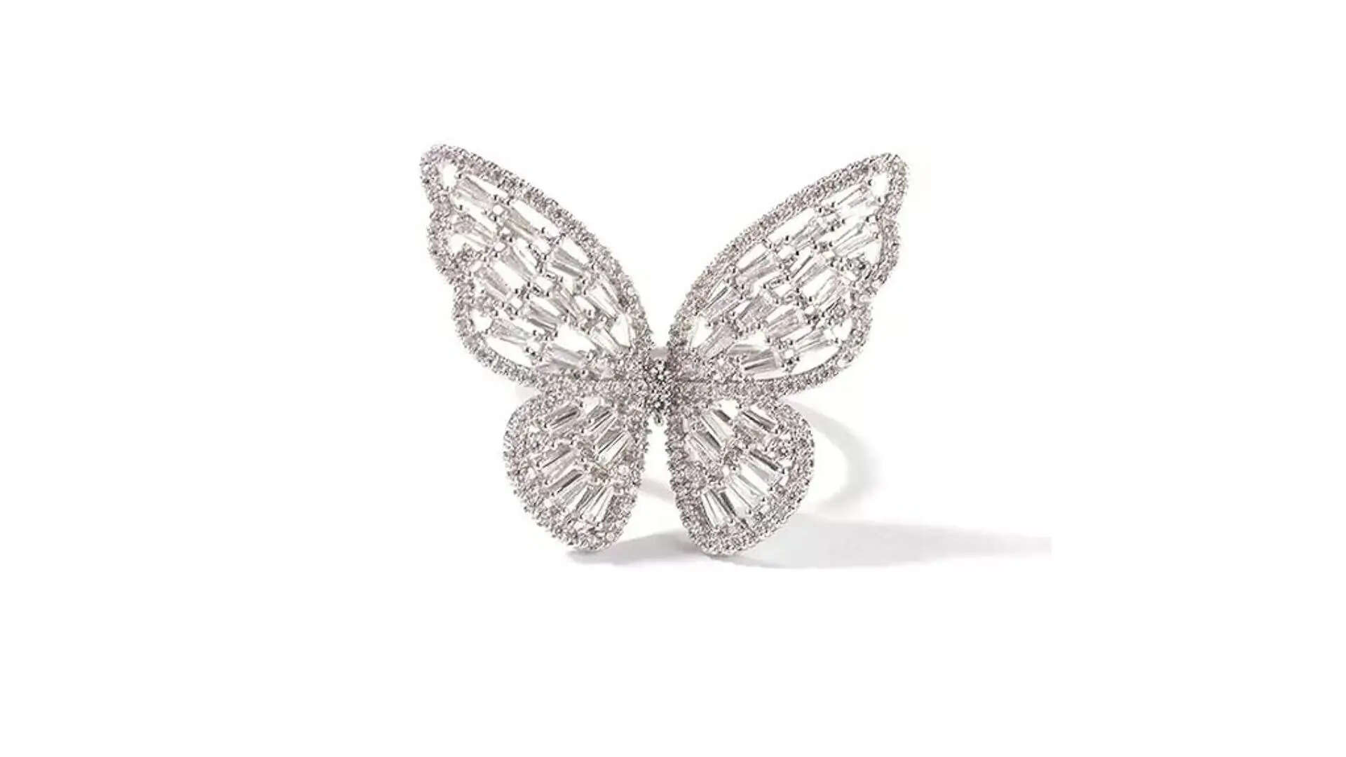 Fashion Frill Stunning American Diamond Studded Silver Plated Butterfly Adjustbale Ring For Girls