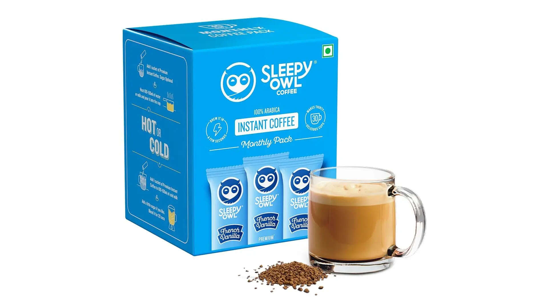 Sleepy Owl French Vanilla Flavour 100 Arabica Coffee Sachets