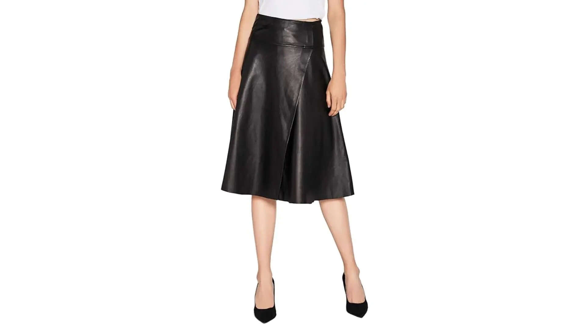 Womens Lambskin Leather Skirt Asymmetrical High Waisted A-Line Skirt 