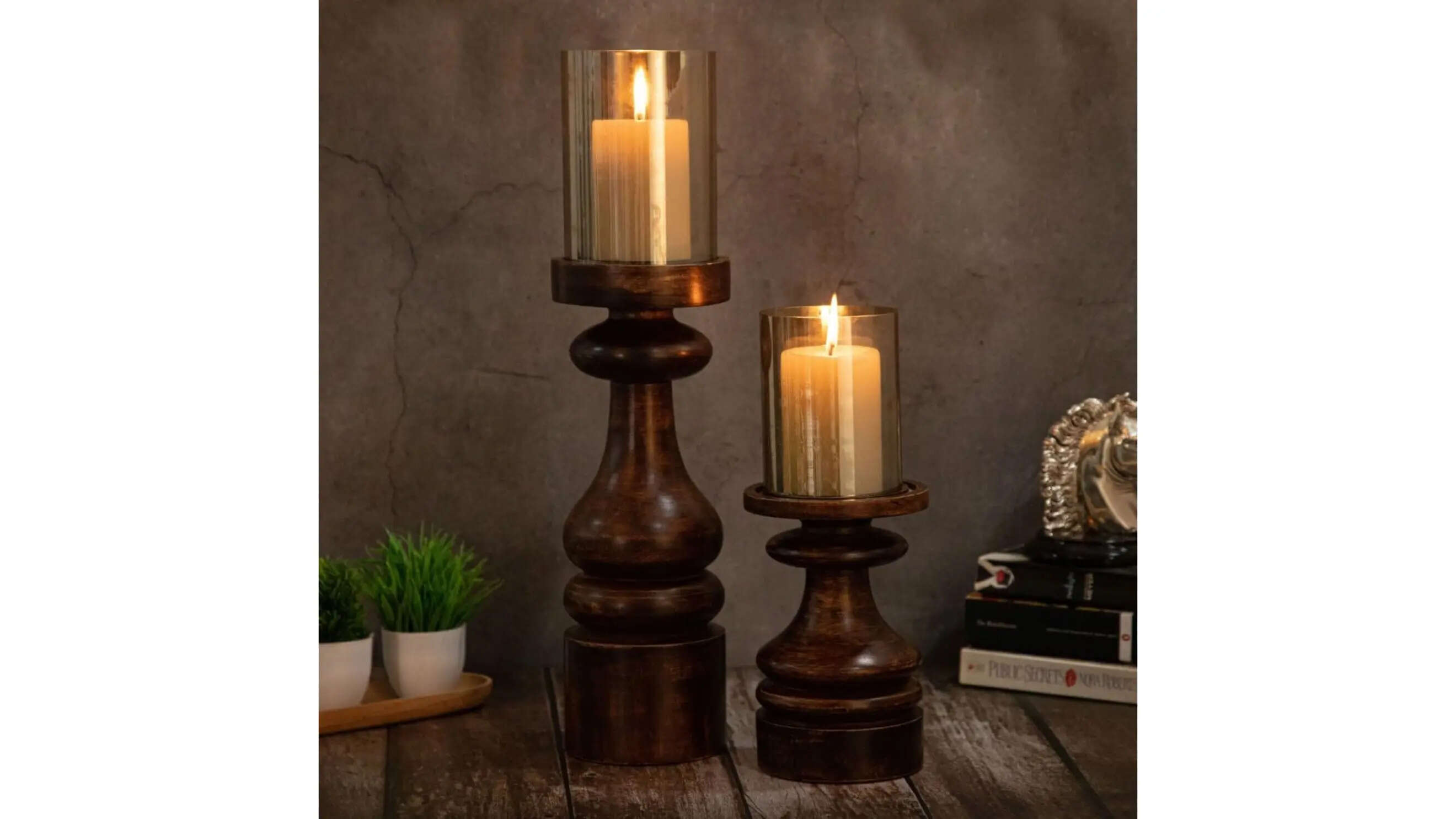 DREAMY WALLS Wooden Candle Stand Set of 2