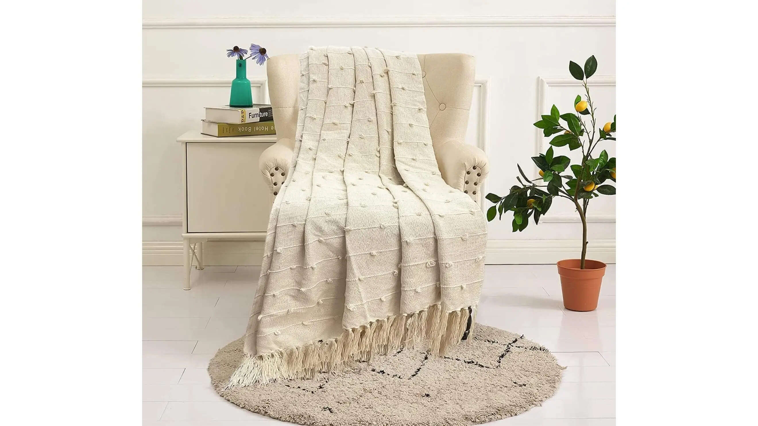 SAJAVAT HOME Hand-Knitted Pure Cotton Sofa Throw