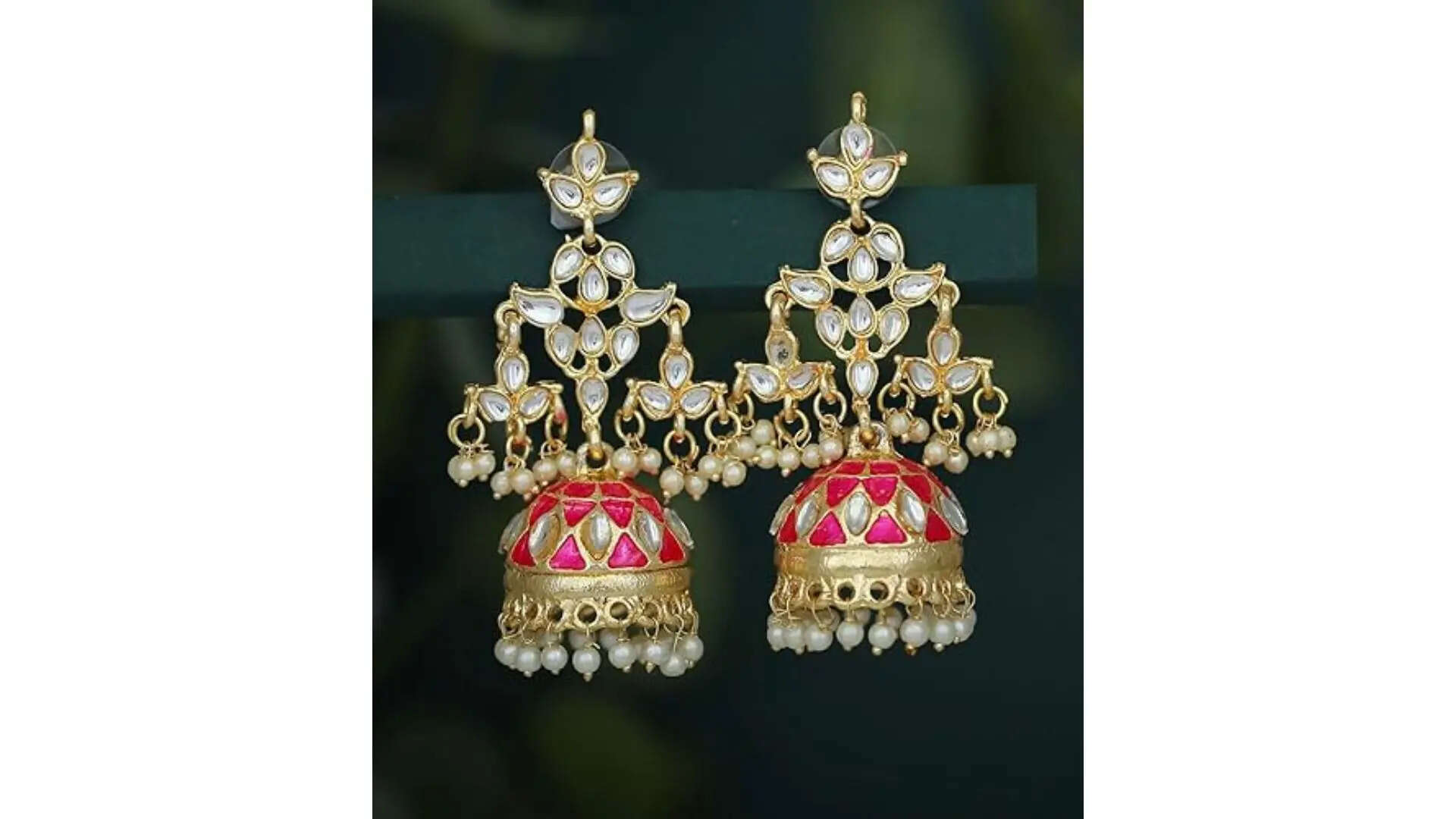 Sukkhi Trendy Pearl Gold Plated Meenakari Kundan Jhumki Earring For Women