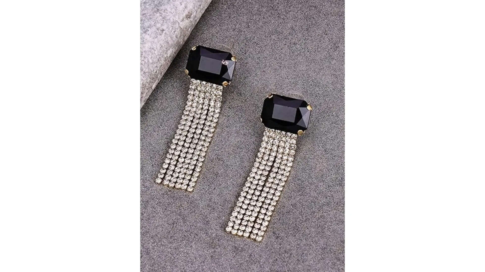 Sukkhi Admirable Gold Plated Black Stone Studded Dangle Earrings