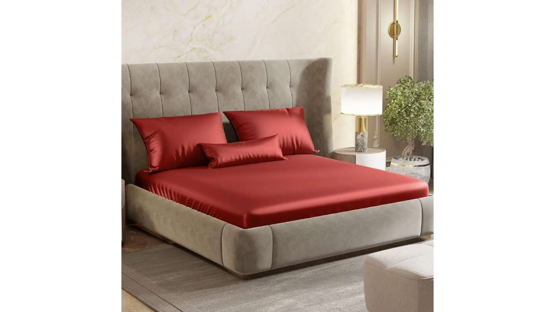 haus  kinder Premium Satin Royale Scarlet Desire Red Bedsheets