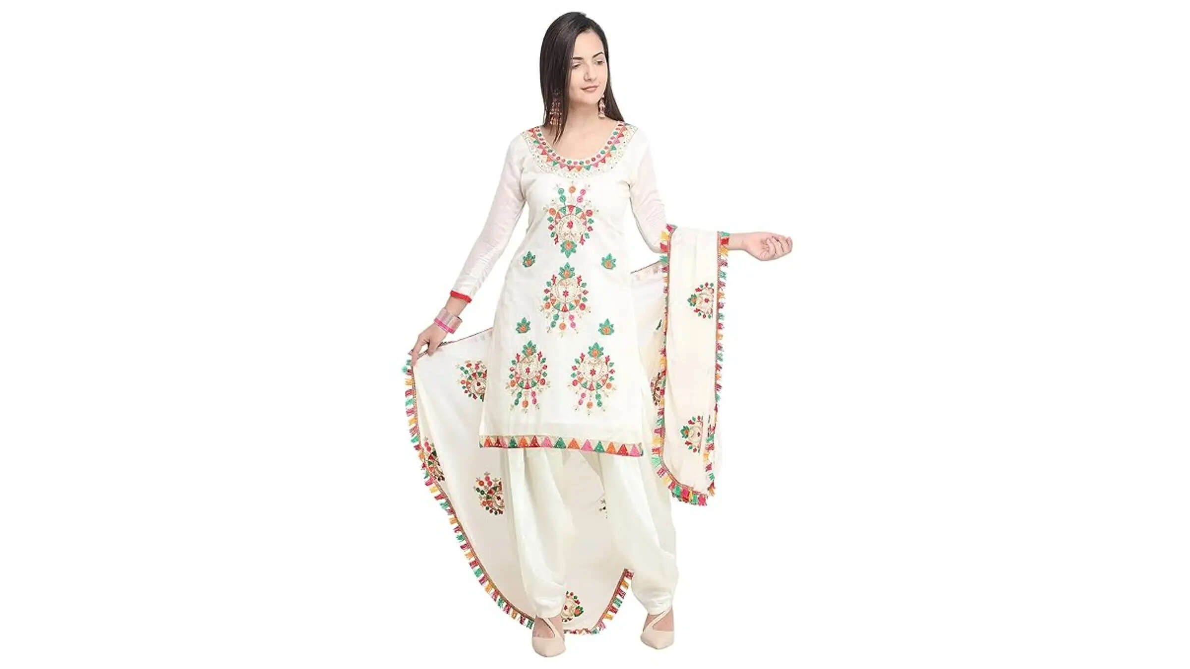 EthnicJunction Womens Chanderi Cotton Embroidered Unstitched Salwar Suit