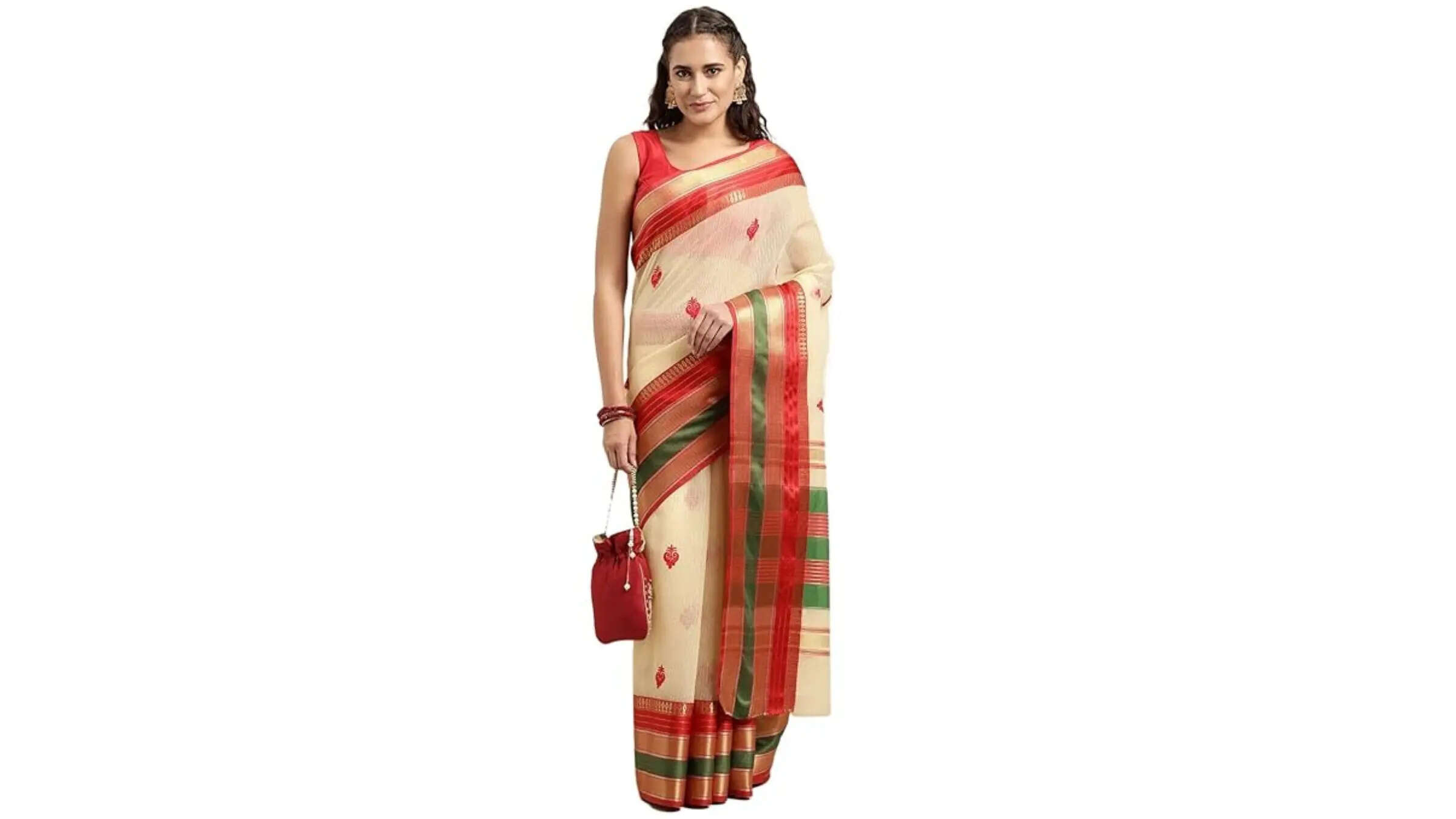 Leeza store Womens Cotton Silk Blend Jacquard Thread Work Kota Doria Banarasi Saree