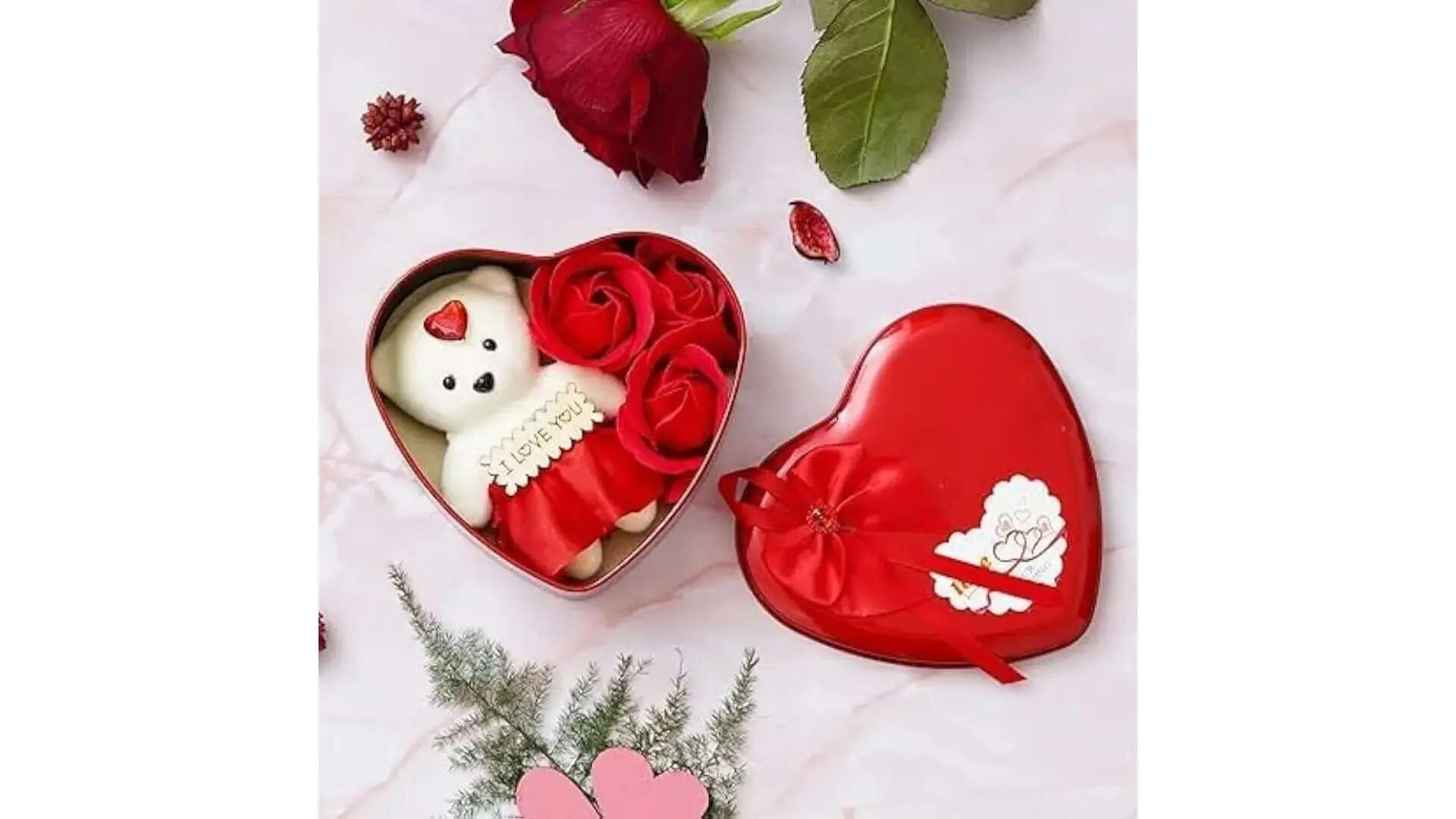 Collectible India Heart Shape Gift Box with Teddy  Rose 