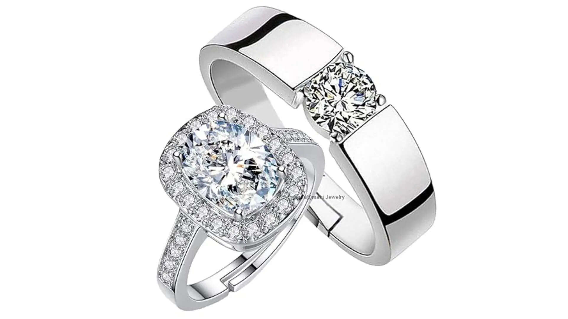 Mahi Womens Rhodium Plated Couple Ring Set with Crystal Stones