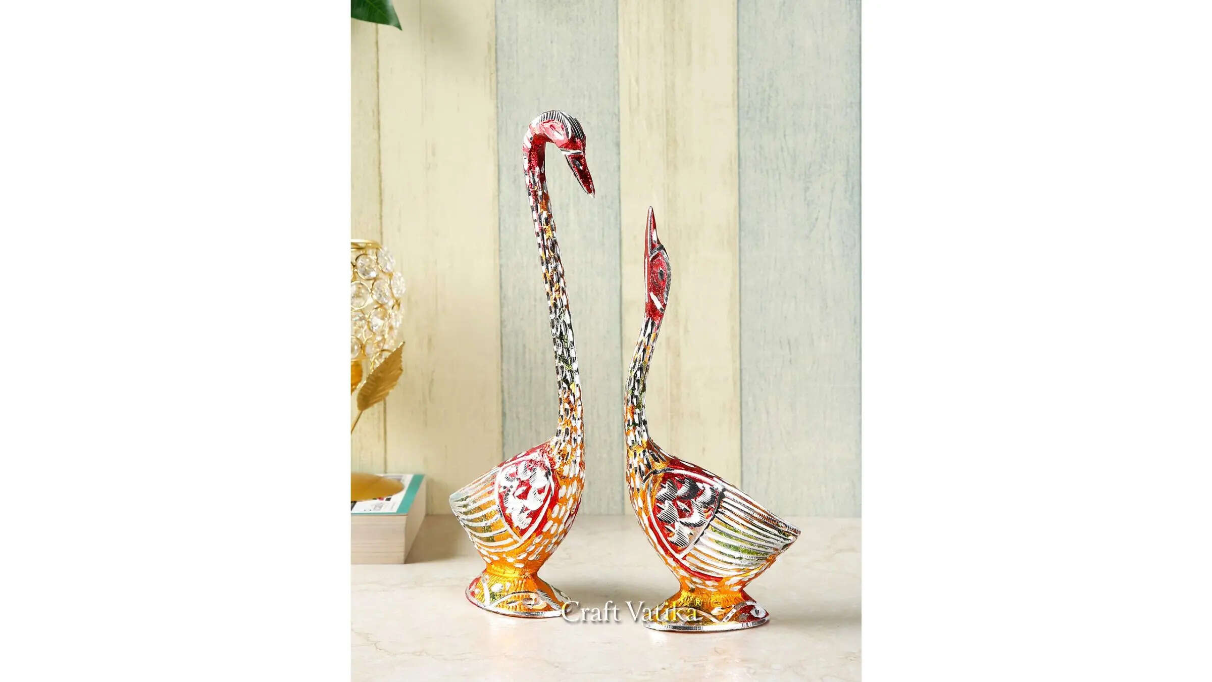 Collectible India Kissing Duck Swan Love Couple Bird Statues Set 