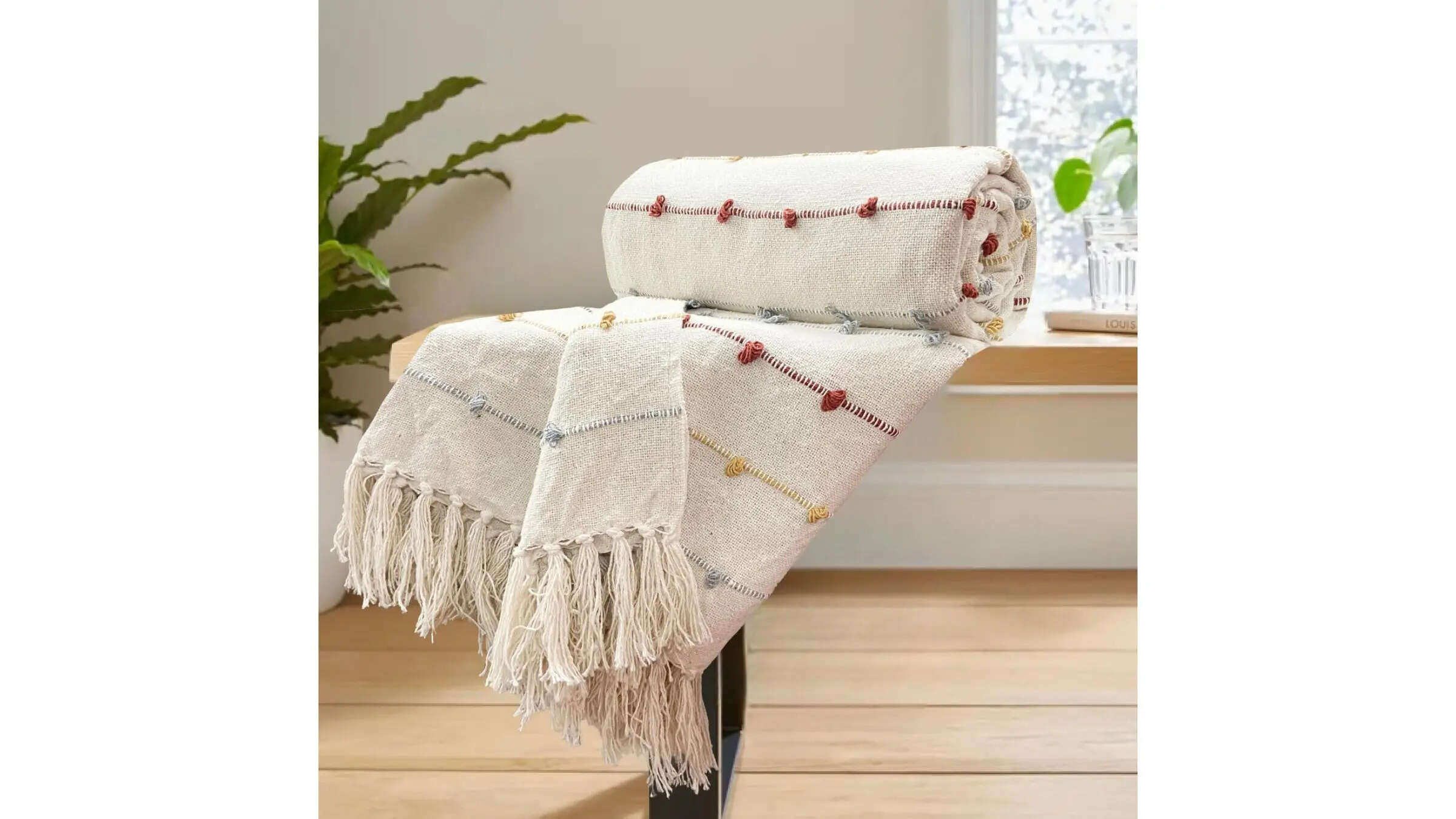 SAJAVAT HOME Hand-Knitted Pure Cotton Sofa Throw