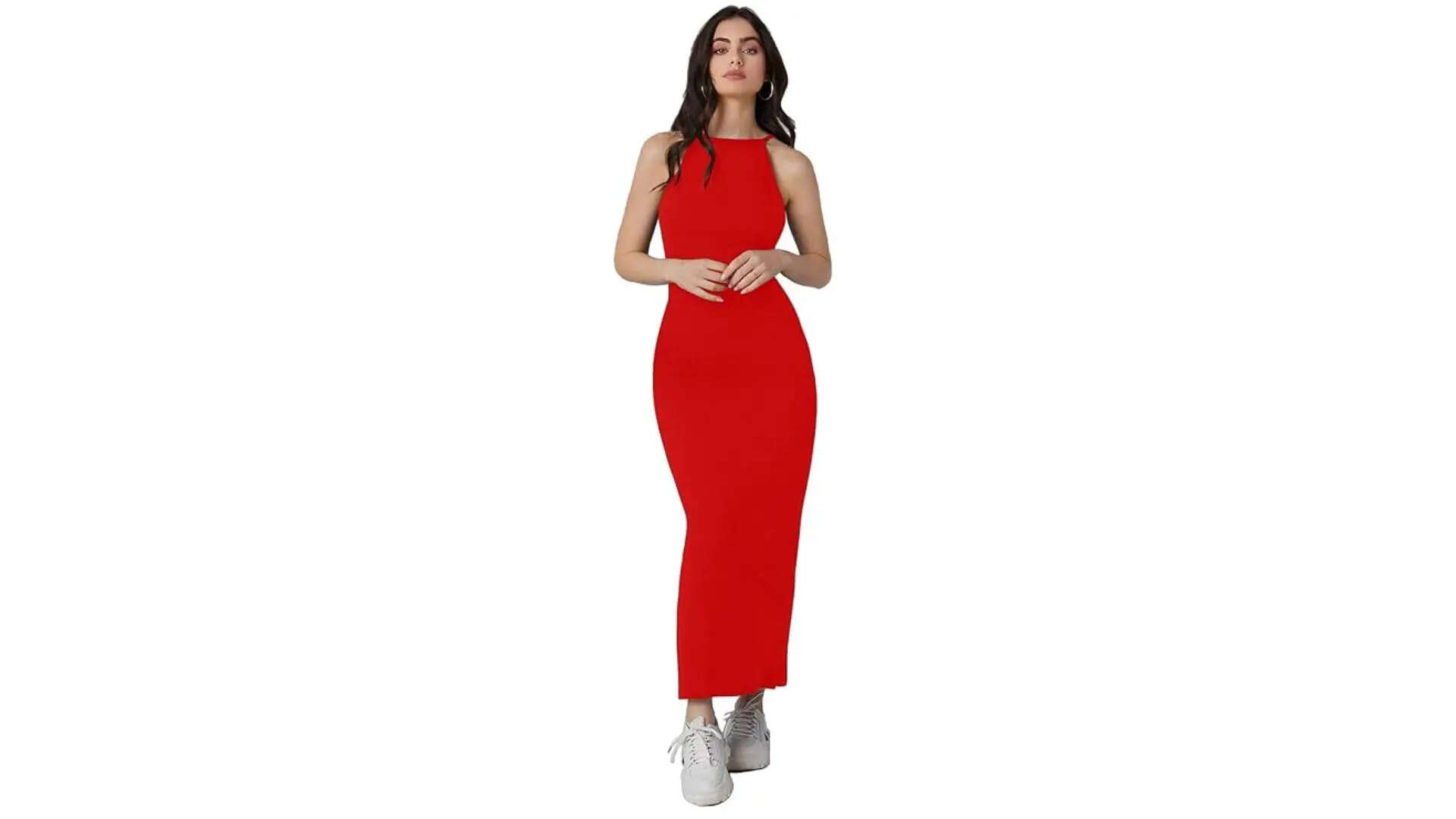 Aahwan Solid Halter Neck Solid Bodycon Midi Dress for Women