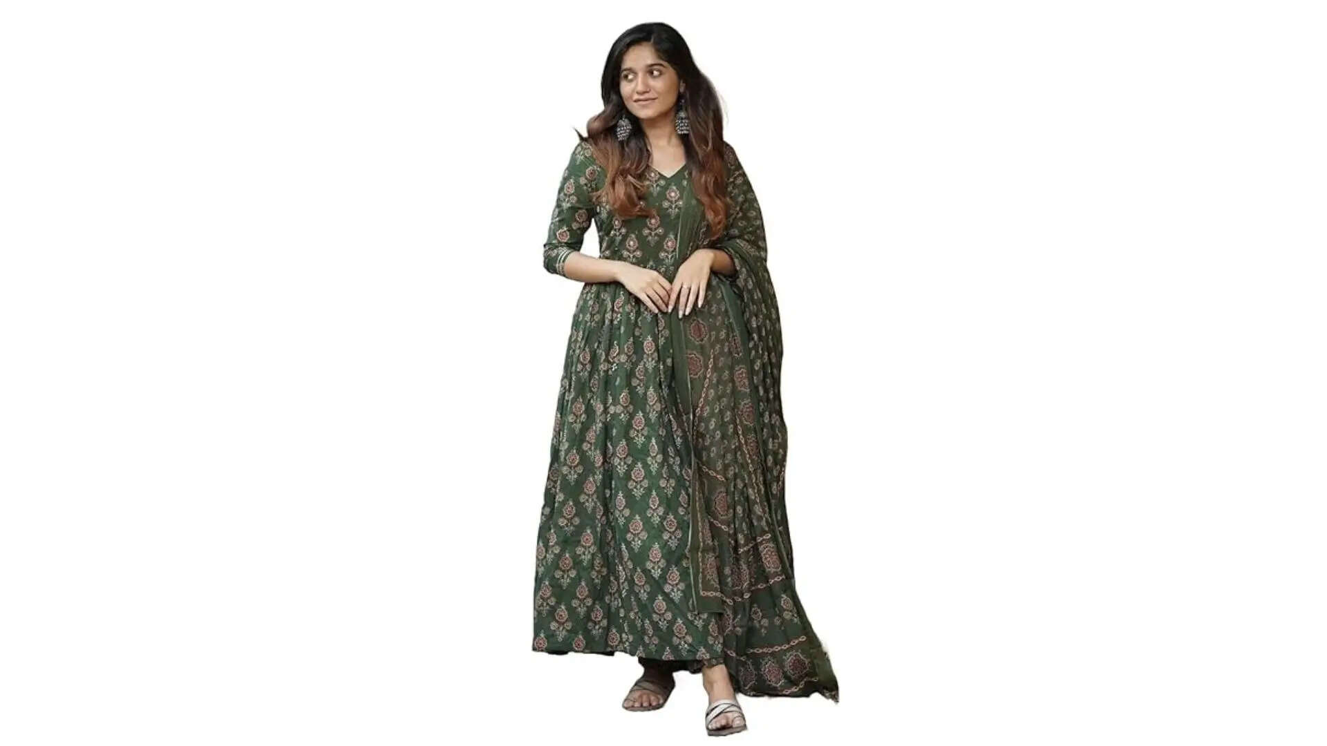 Nermosa Women Printed Flared A-Line Kurta with Pant and Dupatta Suit Set