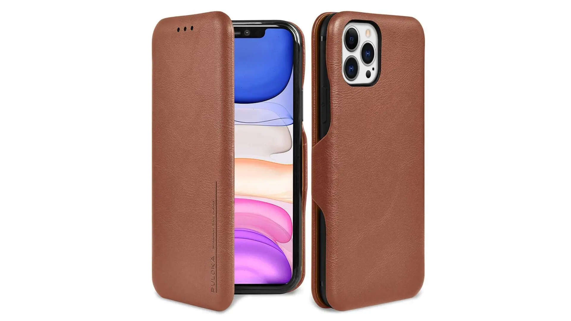 PULOKA for iPhone 14 Pro Max - Sleek Flip Case - Premium Vegan Leather Phone Cover