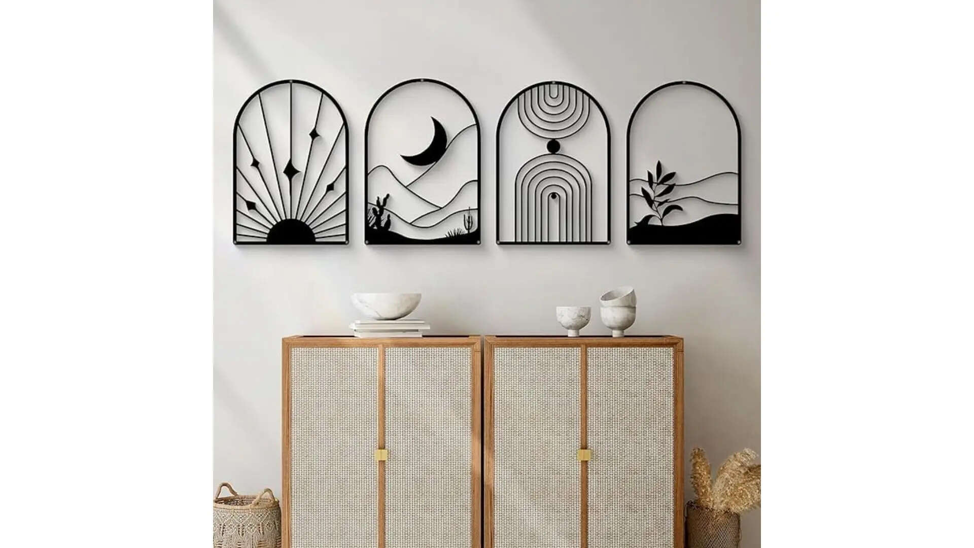 Boho Decor Pick SHILP HANDICRAFT 4 Pack Boho Abstract Wood Wall Art 