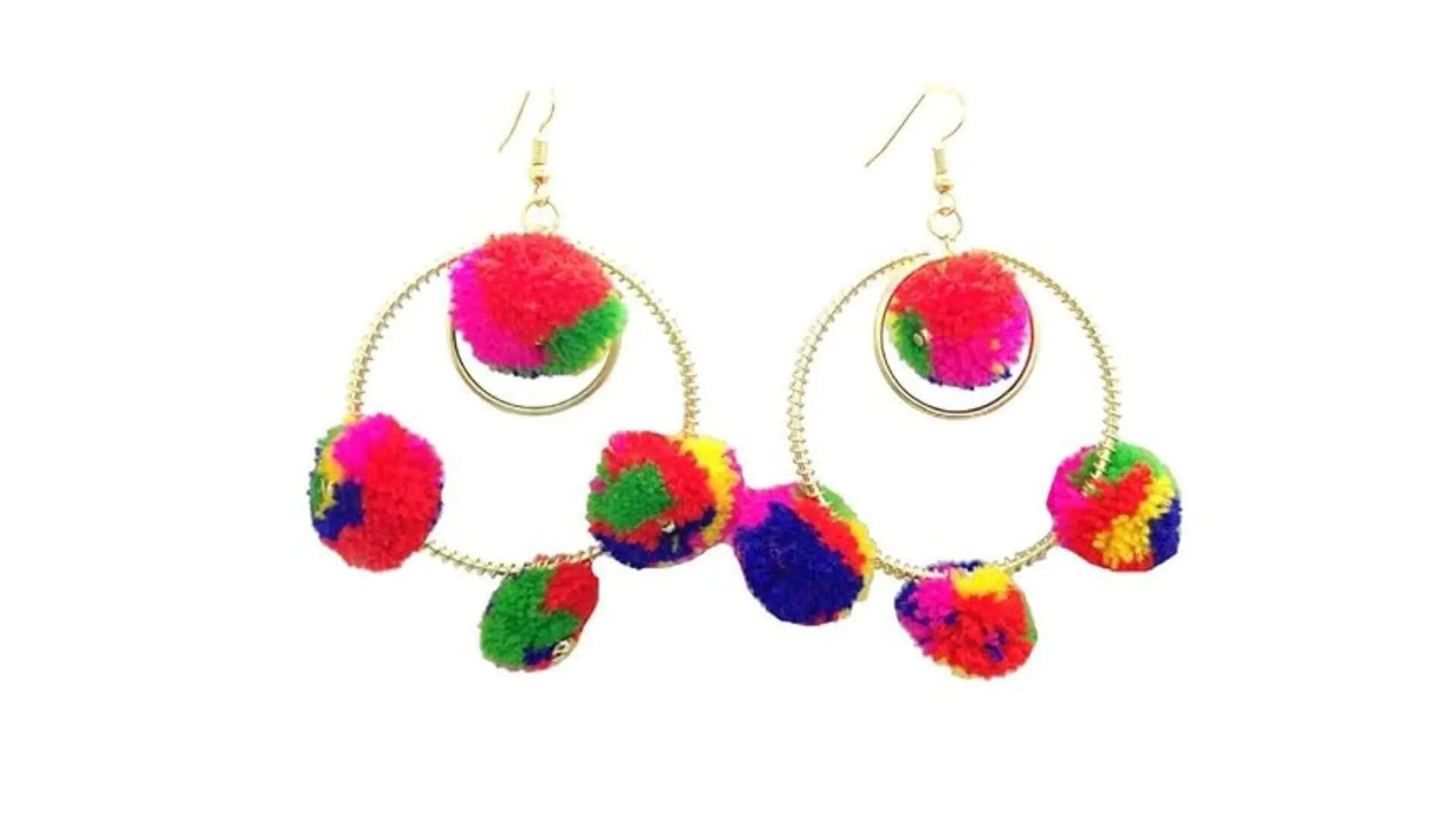 Metal Dangle Pom Pom Earrings for Women