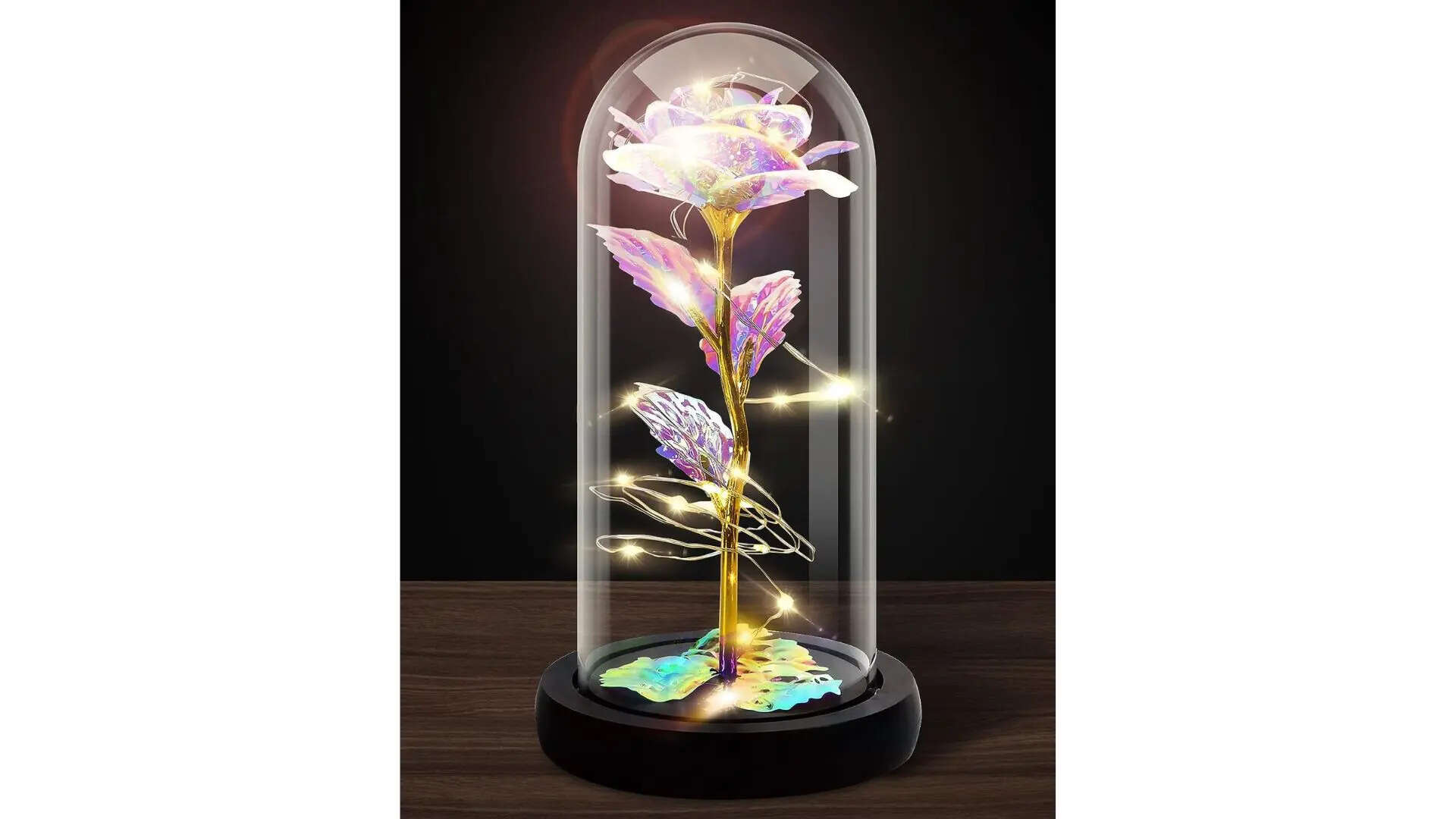 Rose Flower Gift Rainbow Forever Rose in Glass Dome